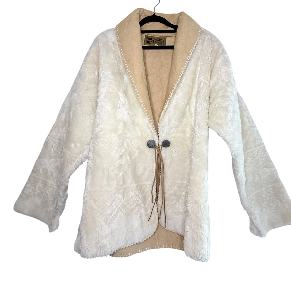 Vintage Bear Ridge Outfitters Faux Fur Toggle Jacket Women M Made USA Cream